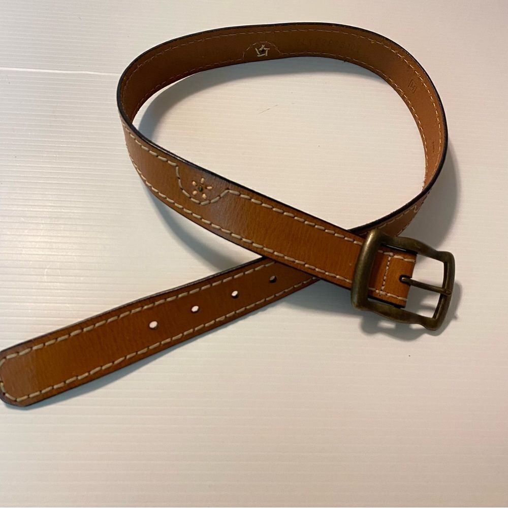 Genuine Leather womans Belt Brown thick stitch embroidery star western cowboy M